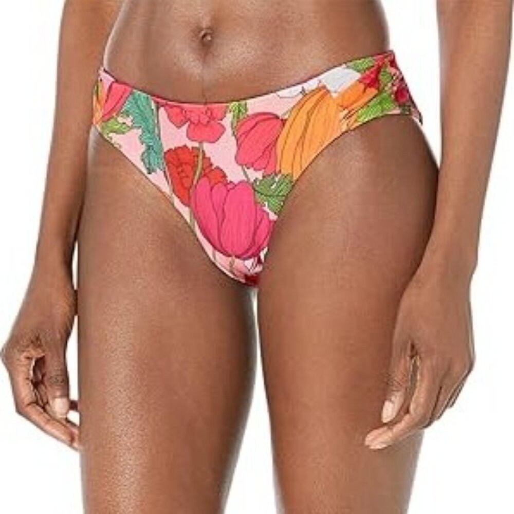 NWT Trina Turk Sunny Bloom Tab Side Hipster Bikini Bottom Floral Pink Brief 10 M